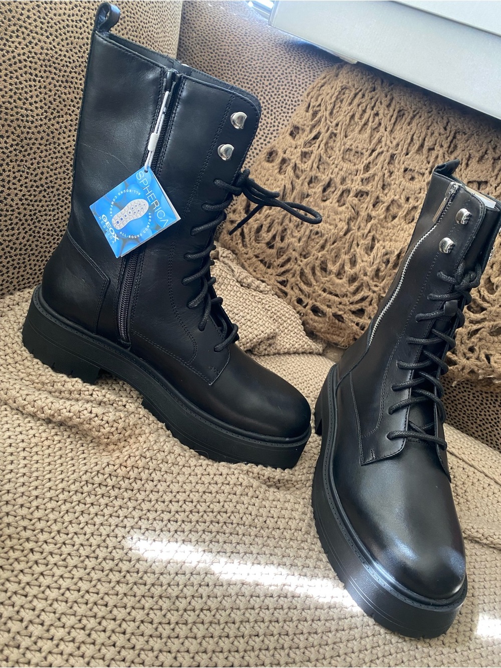 Free People Geox black leather combat boots NEW 9 NWT